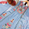Light Blue Georgette Embroidered Kurtha Palazzo Dupatta Set