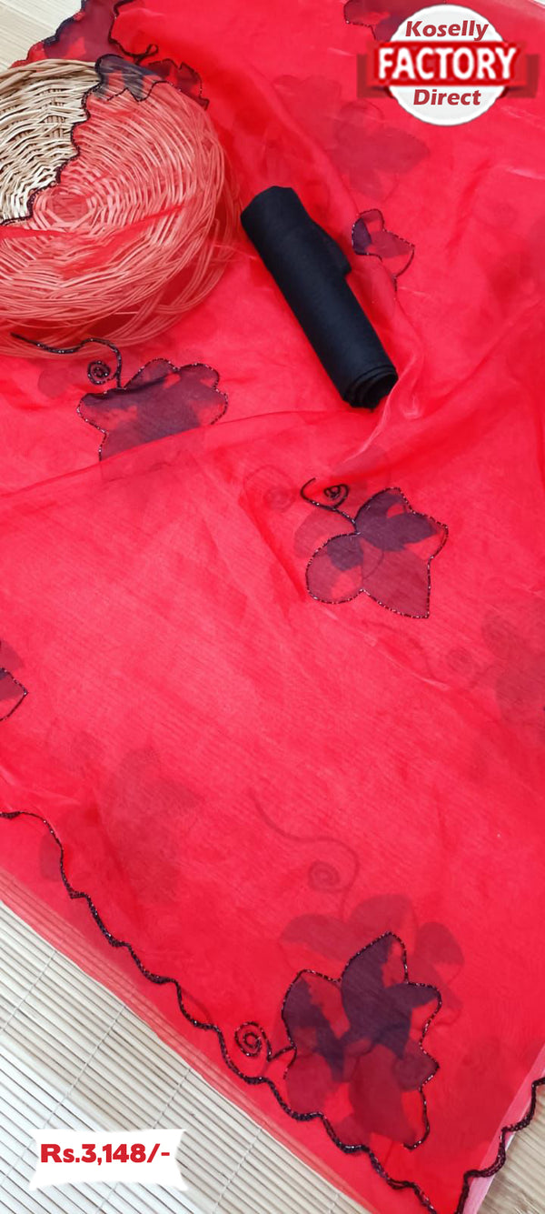 Red Organza Handwork Fancy Saree