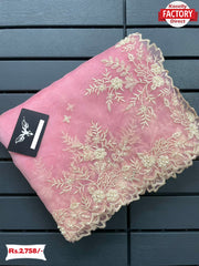 Pink Pure Organza Saree With Pearl And Thread Work