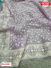 Lavender Organza Chikankari Saree