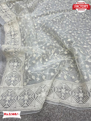 Off-white Organza Chikankari Saree