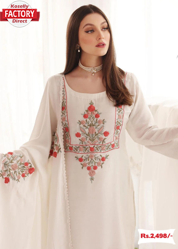 White Pakistani Kurtha Palazzo Dupatta Set