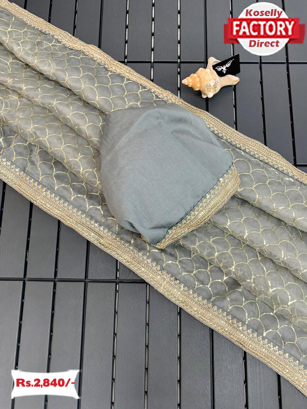 Ash Pure Organza Sequins Work Partywear Saree