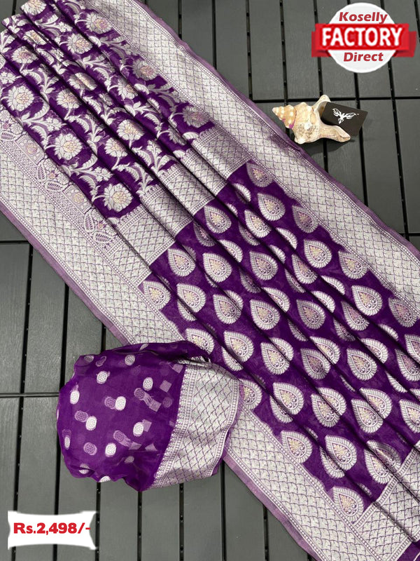 Purple Pure Organza Banarasi Zari Weaving Saree