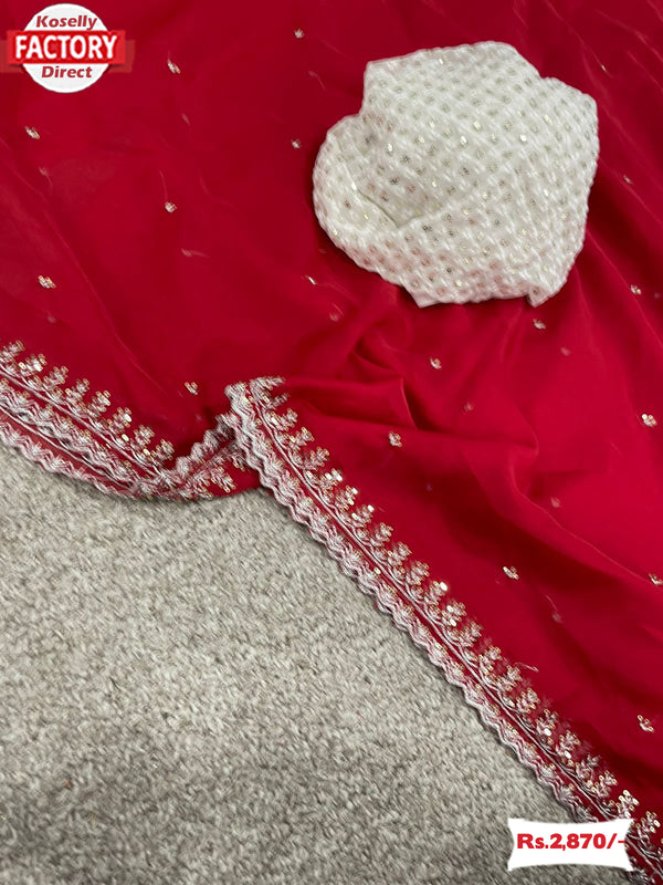 Red Soft Organza Fancy Embroidered Saree