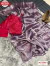 Lavender Pure Shimmery Organza Partywear Saree With Stitched Blouse