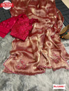 Peach Pure Shimmery Organza Partywear Saree With Stitched Blouse