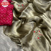 Olive Pure Shimmery Organza Partywear Saree With Stitched Blouse