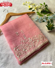 Baby Pink Pure Organza Thread Embroidery Saree