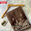 Chocolate Pure Organza Thread Embroidery Saree