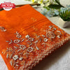 Orange Pure Organza Thread Embroidery Saree