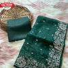 Dark Green Organza Silk Sequins Embroidered Saree