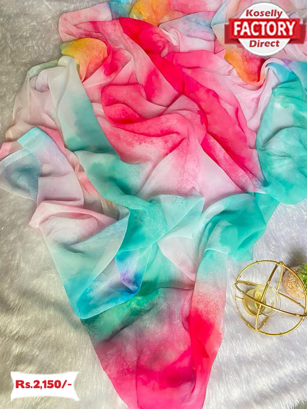 Bollywood Designer Multi-Shaded Pure Georgette Saree