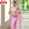 Baby Pink Pure Organza Multi-Embroidered Saree