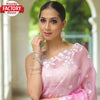 Baby Pink Pure Organza Multi-Embroidered Saree