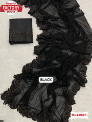 Black Georgette Velvet Border Partywear Saree