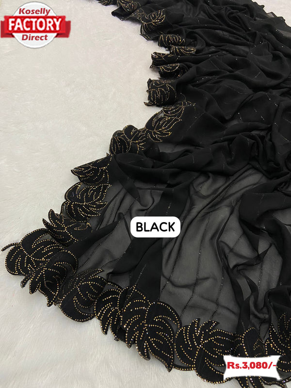 Black Georgette Velvet Border Partywear Saree