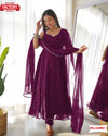 Wine Anarkali Gown Dupatta Set