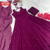 Wine Anarkali Gown Dupatta Set