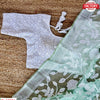 Sea Blue Organza Embroidered Saree With Stitched Blouse