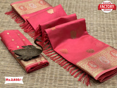 Dark Peach Banarasi Organza Silk Saree