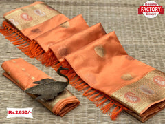 Orange Banarasi Organza Silk Saree