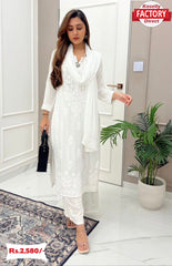 White Chikankari Maslin Kurthi Palazzo Dupatta Set