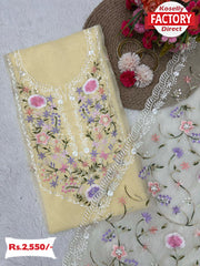 Yellow Embroidered Organza Silk Kurtha Suruwal Piece