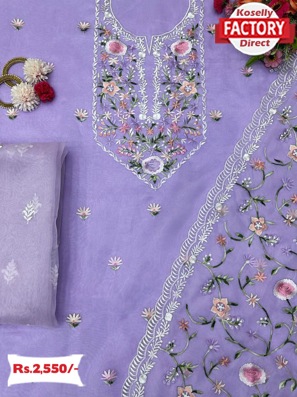 Lavender Embroidered Organza Silk Kurtha Suruwal Piece