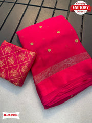 Pink Pure Georgette Sequins Worked Saree