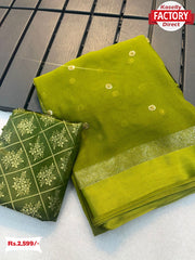 Mehendi Green Pure Georgette Sequins Worked Saree