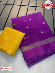 Purple Pure Georgette Sequins Worked Saree