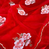 Red Pure Organza Hand Print Saree With Handwork