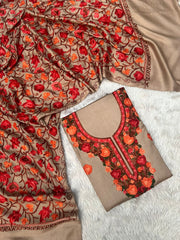 Beige Woolen Kurtha Piece With Kashmiri Embroidery Work