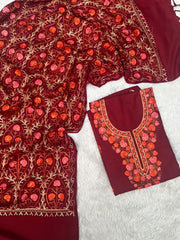 Maroon Woolen Kurtha Piece With Kashmiri Embroidery Work