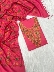 Pink Woolen Kurtha Piece With Kashmiri Embroidery Work