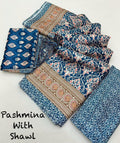 Midnight Blue Floral Unstitched Pashmina Suit with Shawl