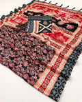 Black Rose Floral Unstitched Pashmina Suit with Shawl