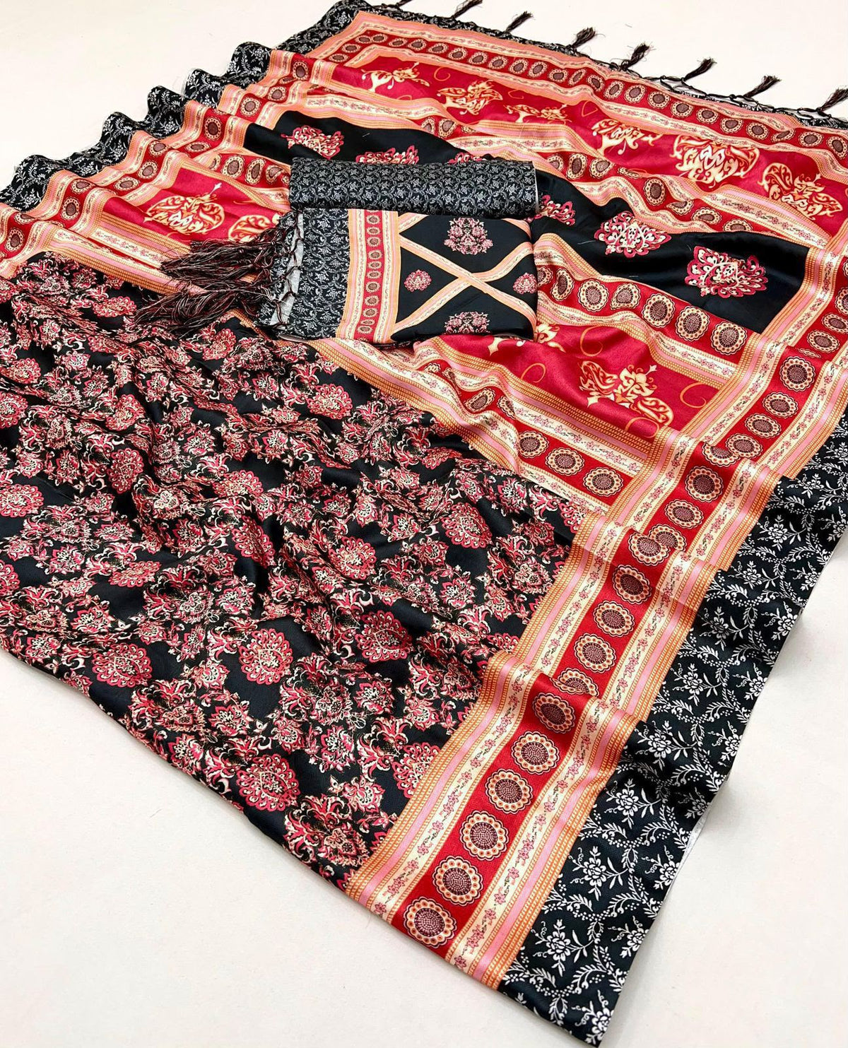 Black Rose Floral Unstitched Pashmina Suit with Shawl