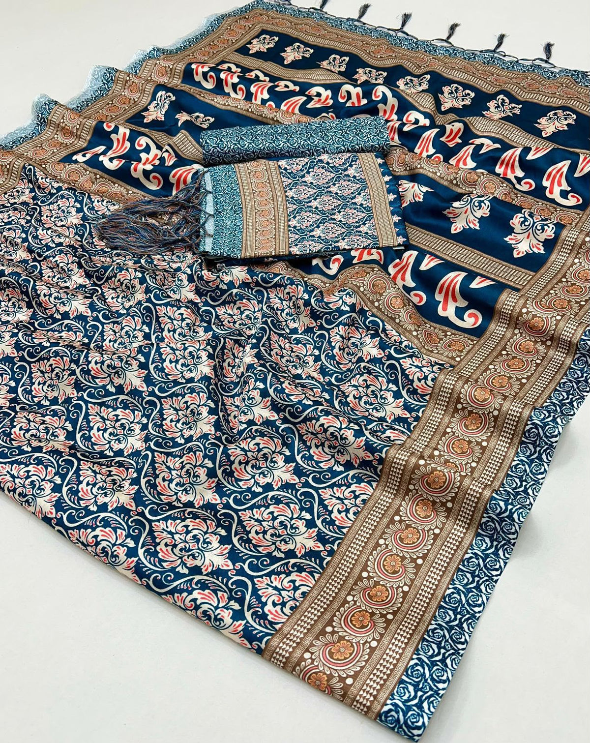 Midnight Blue Floral Unstitched Pashmina Suit with Shawl