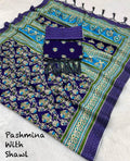 Royal Purple Floral Unstitched Pashmina Suit with Shawl