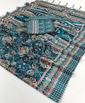 Teal Blossom Unstitched Pashmina Suit with Shawl