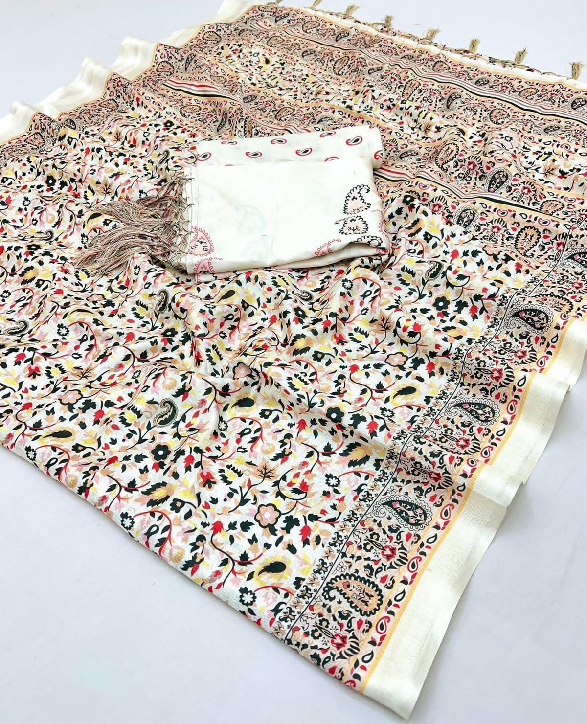 Ivory Paisley Garden Unstitched Pashmina Suit with Shawl