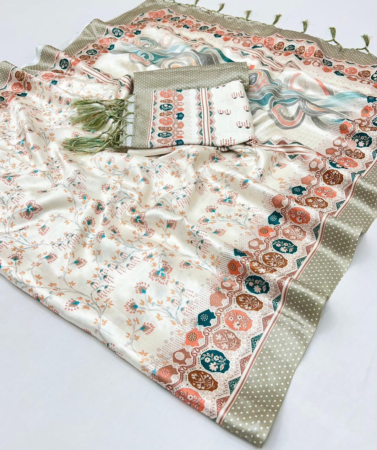 Ivory Sage Floral Unstitched Pashmina Suit with Shawl