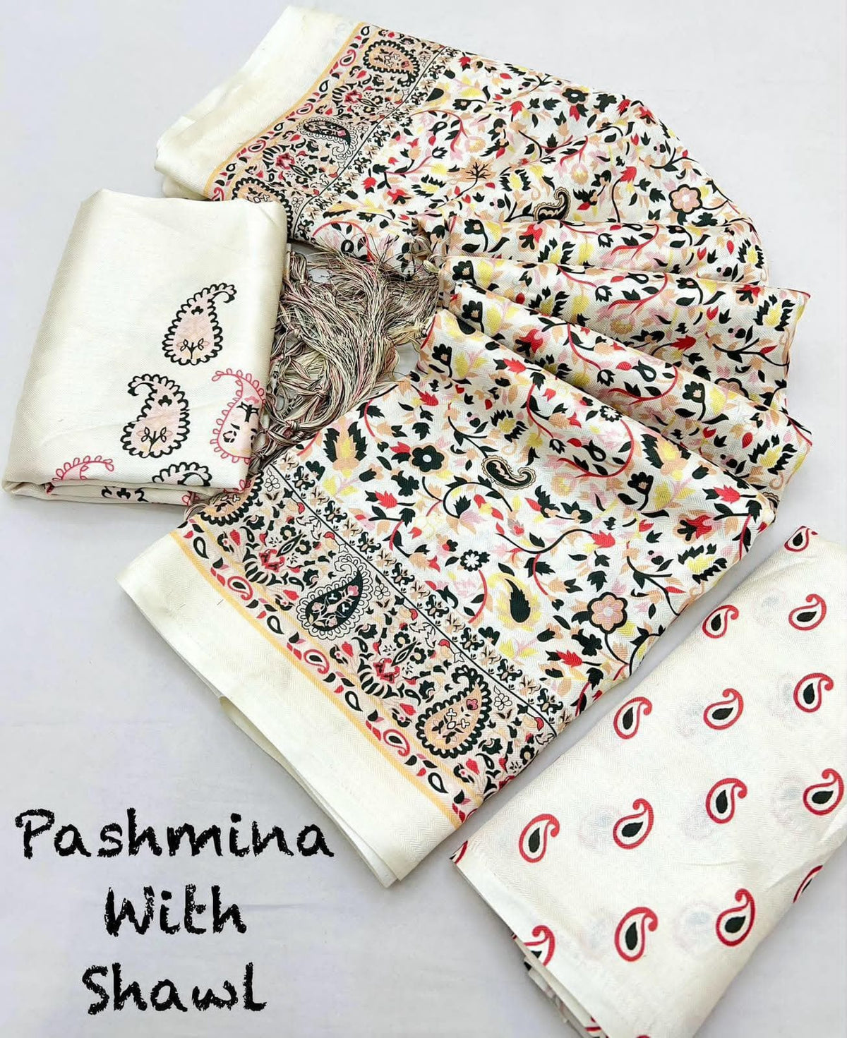 Ivory Paisley Garden Unstitched Pashmina Suit with Shawl