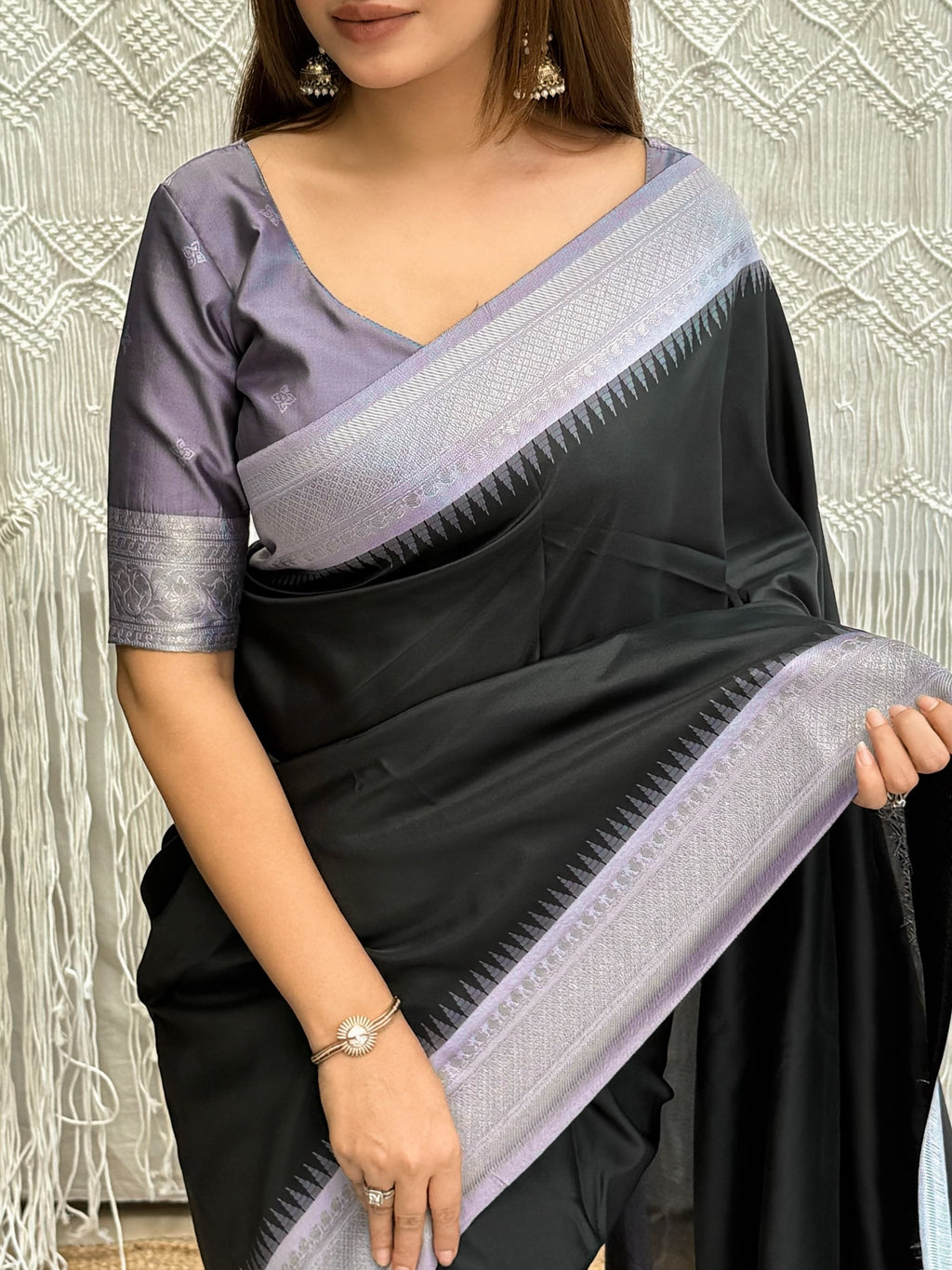 Rajniti Black and Silver Viscose Silk Jacquard Saree