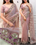 Shafali Lavender Embroidered Valetino Silk Saree