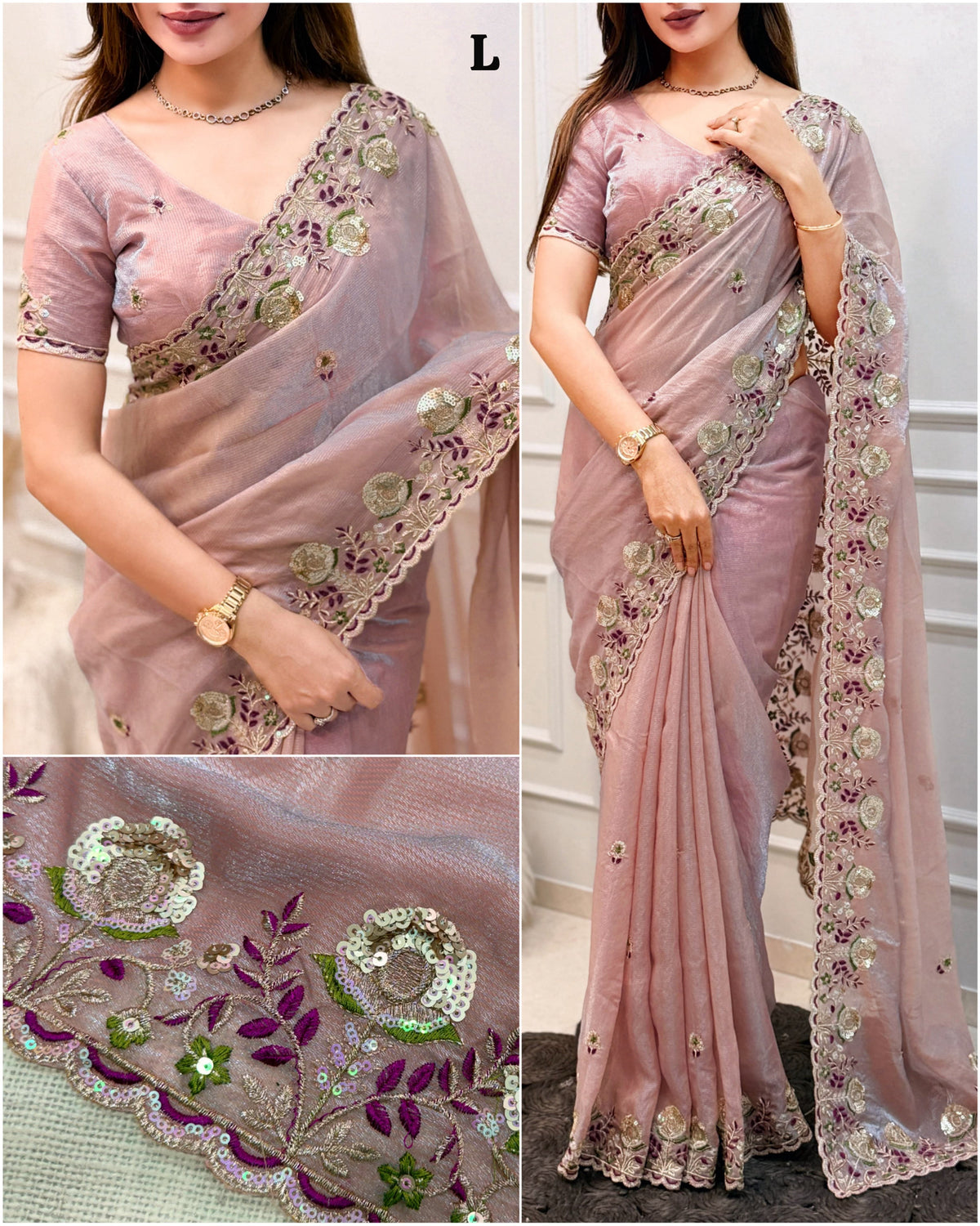 Shafali Lavender Embroidered Valetino Silk Saree