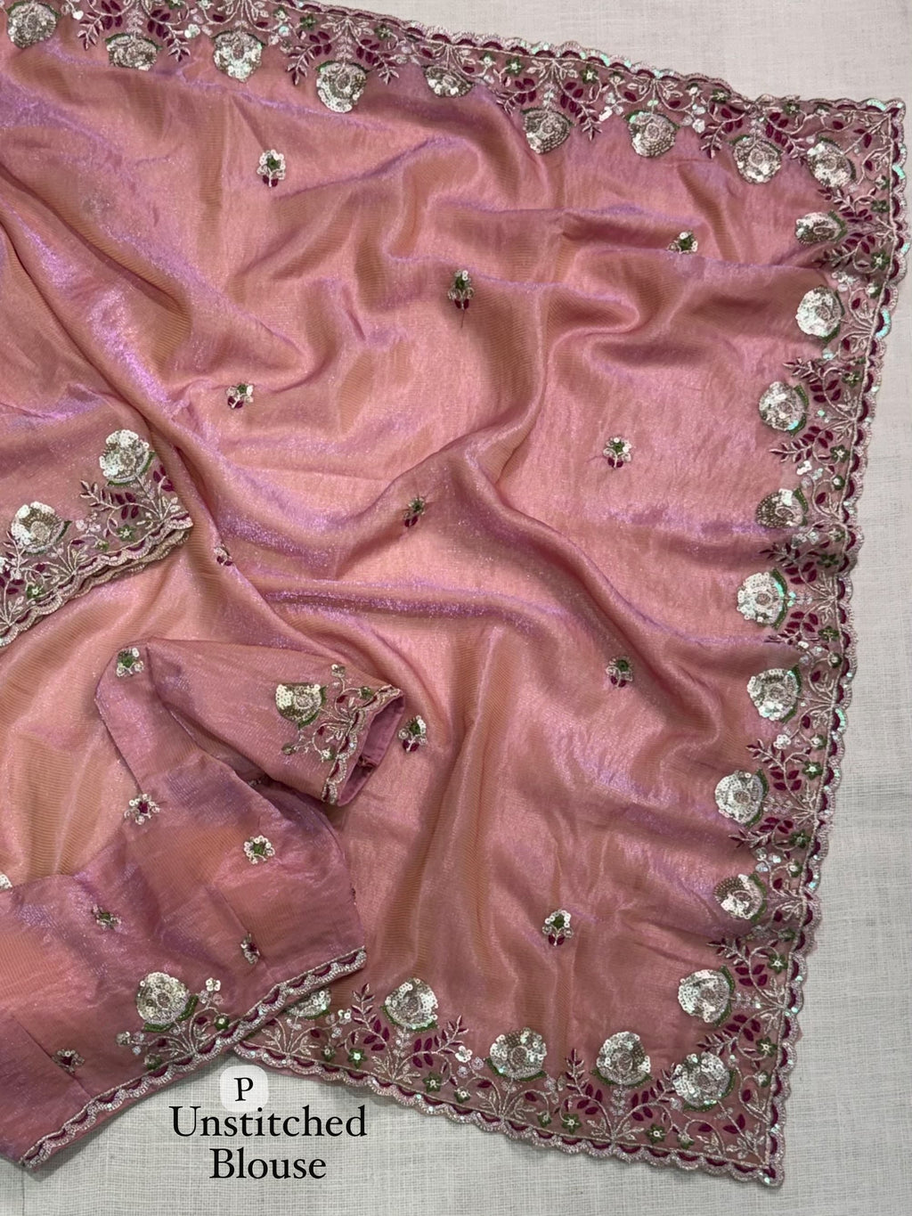 Shafali Rose Pink Embroidered Valetino Silk Saree
