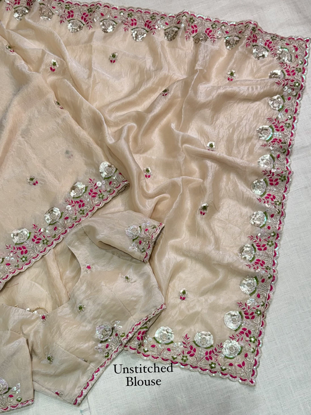 Shafali Ivory Embroidered Valetino Silk Saree